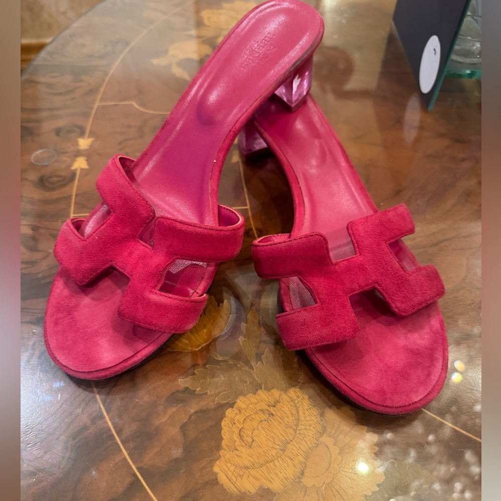 Hermes Suede women’s Slides with clear heel sz 42 USA Sz 10-10.5